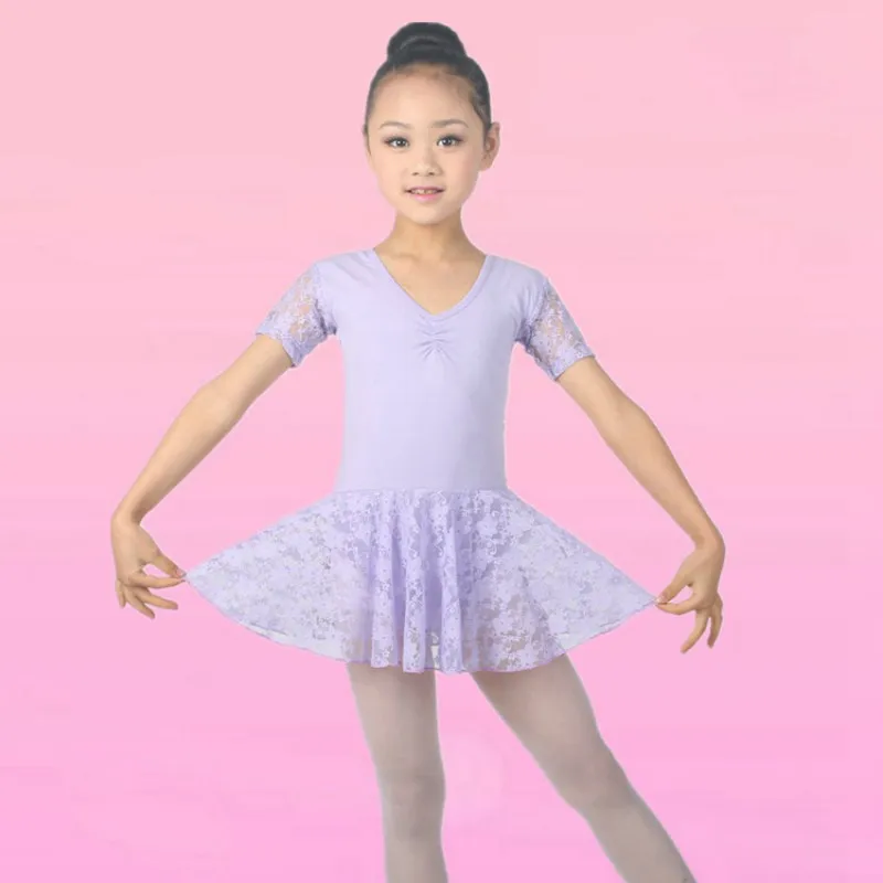 Гимнастическое трико с короткими рукавами для девочек; балетное кружевное платье-пачка; детский хлопковый костюм для танцевального конкурса; детская Одежда для танцев