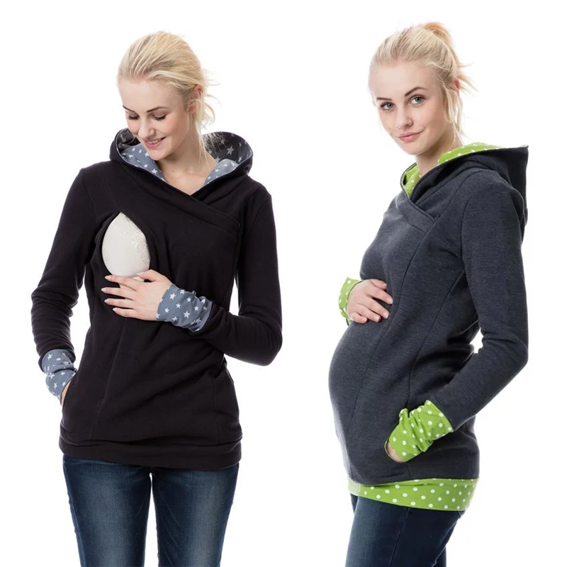 Autumn Winter Warm Nursing Maternity Hoodies for Pregnant Women Breastfeeding Pregnancy Hooded Top Maternity Lactation Sweater