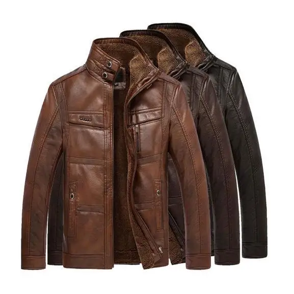 Новая мужская кожаная куртка, толстое мужское кожаное мотоциклетное пальто, кожаная куртка, пальто из искусственной кожи с шерстью