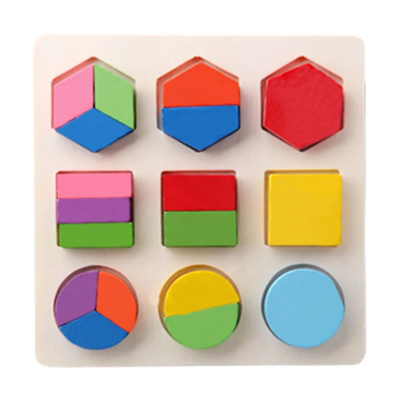 

Baby Kids Wooden Learning Geometry Educational Toys Puzzle Children Early Learning 3D Shapes Wood Jigsaw Puzzles