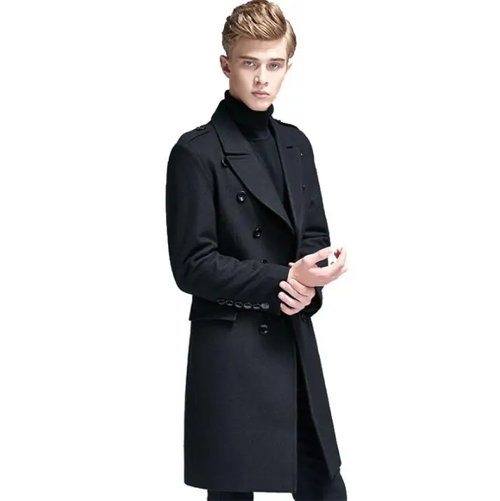 

Autumn winter casual woolen coat men trench coats long sleeves overcoat mens cashmere coat masculino inverno england black