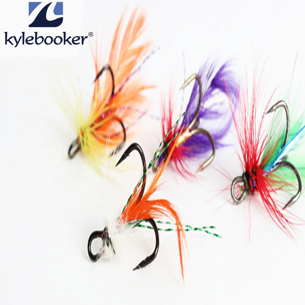 

12Pcs Fly Fishing Lure Artificial Fishing Bait Feather Single Treble Hooks Carp Fish Lure Water surface Insect