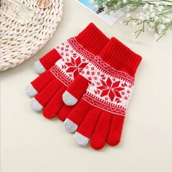 

THINKTHENDO Unisex Winter Warm Snowflake Print Thick Touch Screen Knit Stretch Glovess