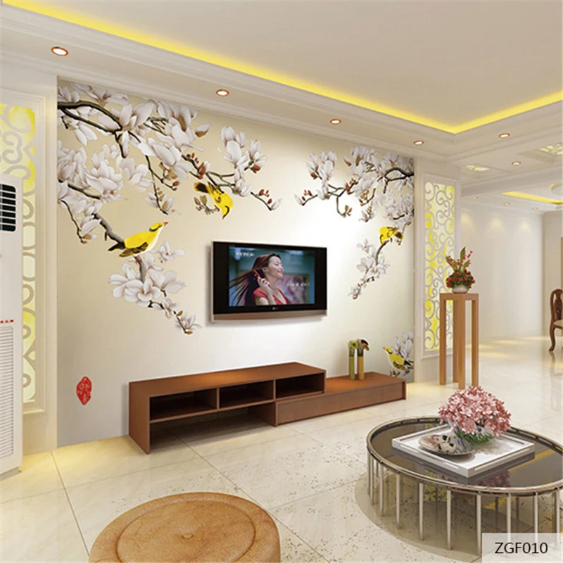 

Custom Print DIY Fabric &Textile Wallcoverings For Walls Cloth Washable Matt Silk For Living Room TV Background Flowers Bird Top