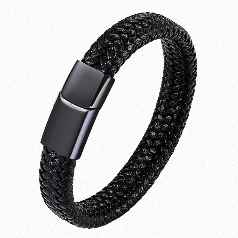 

XiongHang Men Braided Leather Bracelet Stainless Steel Magnetic Clasp Fashion Bangles 3 Color Fashion Women Charm Bracelets
