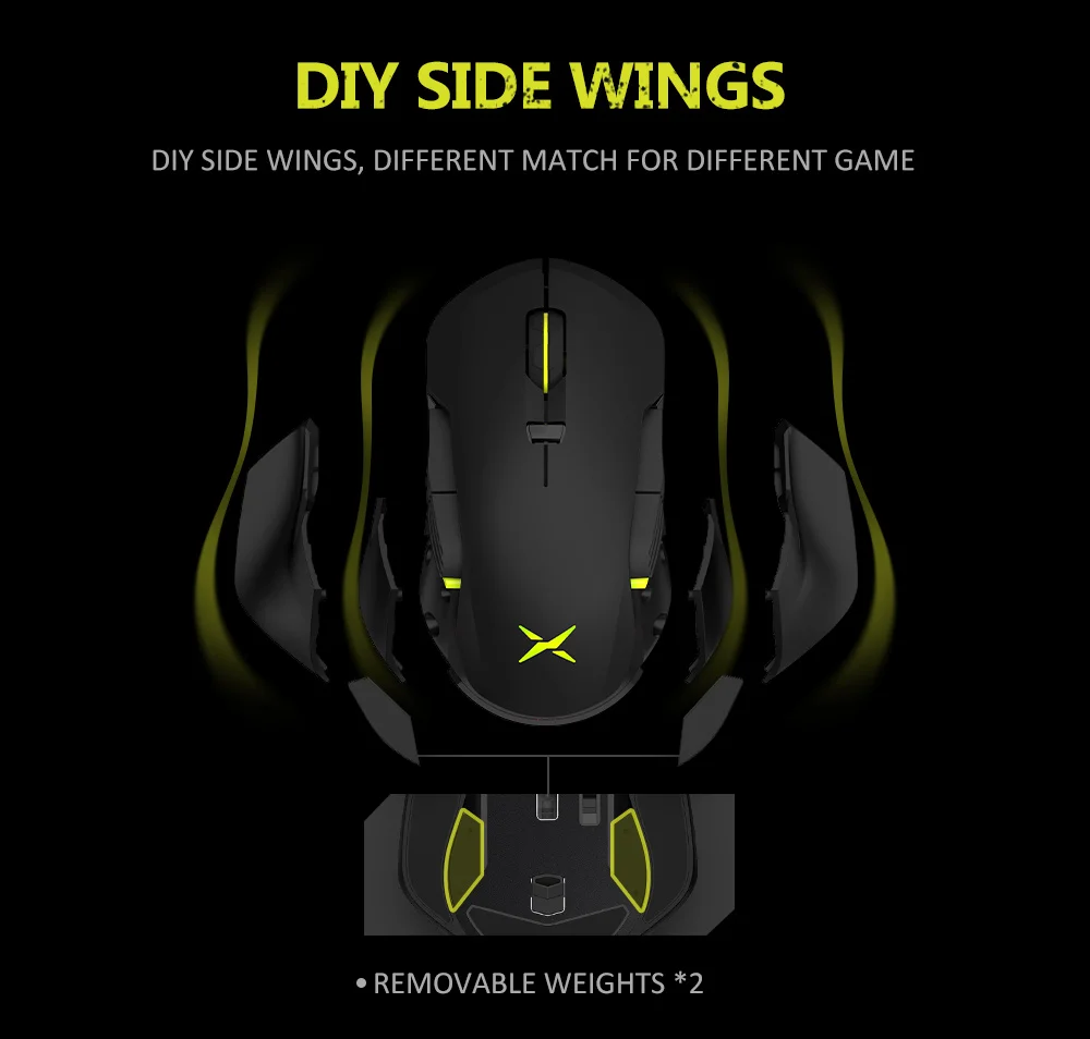 Delux M627 PMW3389 Sensor Wired + Wireless RGB Gaming Mouse 16000 DPI 8 Buttons Left and Right hand Mice With DIY Side Wings wireless mouse for mac