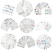 LEMOOC 1 набор, смешанный дизайн, набор наклеек для дизайна ногтей, Черное кружево, золотой, серебряный блеск, цветок, водная наклейка, слайдер, обертывания, Декор, маникюр