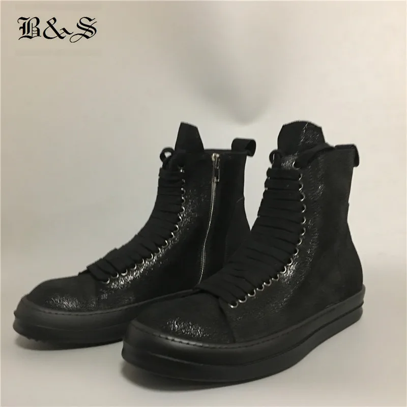 Черные и уличные унисекс EU35-46 с высоким берцем ботильоны Роскошные винтажные модные кроссовки из натуральной кожи уличные ботинки в стиле хип-хоп