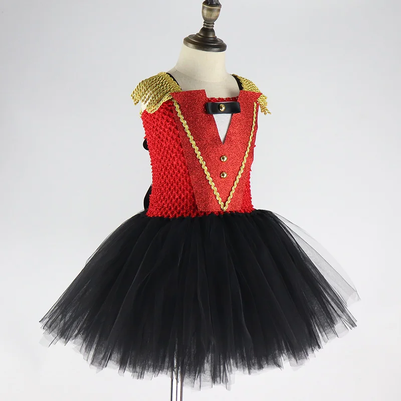 Маскарадный Детский костюм цирка рингмейстера с черным и красным бантом; платье-пачка для девочек; повязка на голову; костюм на день рождения и Хэллоуин; платья; MK0