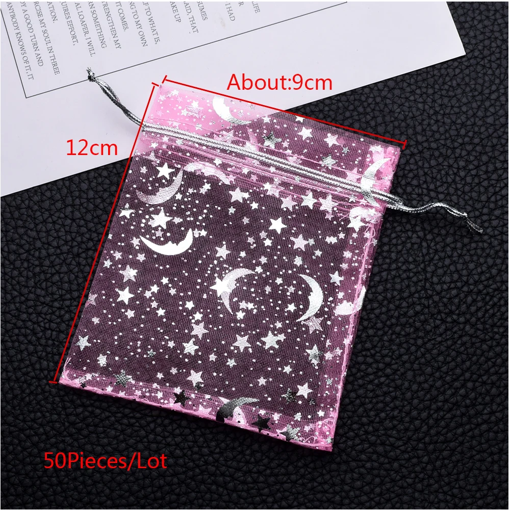 SLZBCY 12*9 см Moon Star Drawable органза сумки ювелирные изделия Упаковочные сумки Рождество свадебный подарок сумки оптом 50 шт./лот