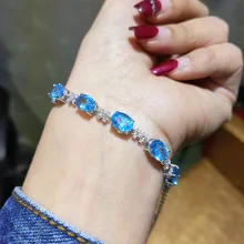 FLZB, ювелирные изделия, трендовые браслеты, натуральный темно-синий топаз из 925 пробы серебра с покрытием из белого золота 18К, ювелирные изделия для женщин