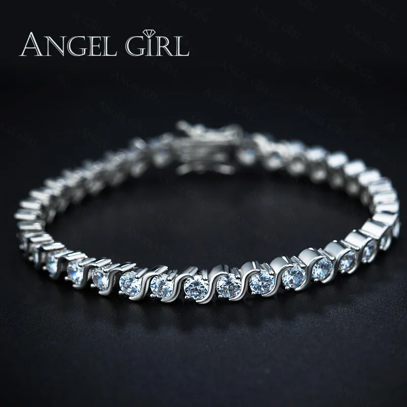 

AngelGirl 4mm Round Cubic Zirconia Tennis Bracelet for woman colourful bracelets white gold colour charms bracelet freeshipping