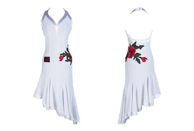Сексуальное платье для латинских танцев, Белое Женское танцевальное платье для сальсы, ча-самбы, соревнования, танго, румбы, платья для танцев DC1047