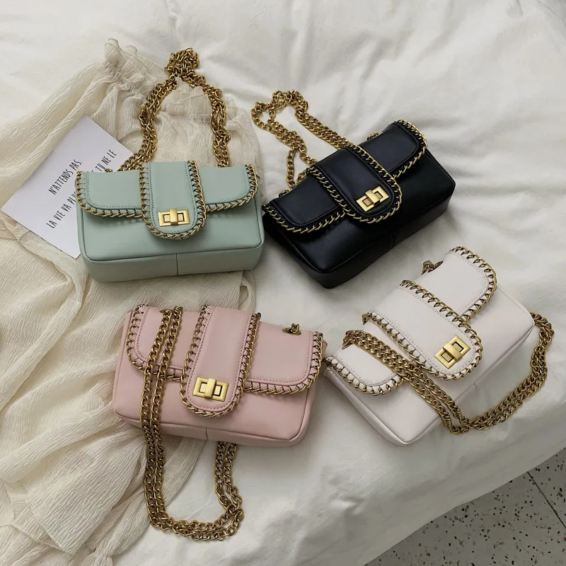 

High quality designer brand gold metal chain purse summer clutches women handbags messenger bags Satchels pu leather 2019