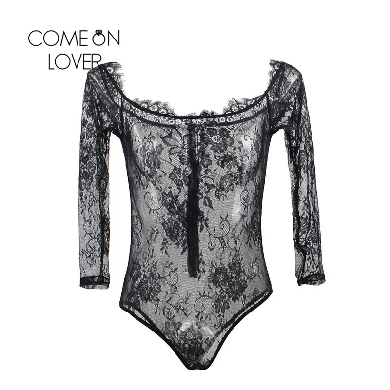 Comeonlover Slash Neck Mesh Bodysuit Night Club Wear Floral Bodysuit
