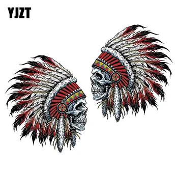 

YJZT 10.2CM*12.2CM 2X AMENRICAN LNDIAN CHIEFTAIN SKULL Reflective Car Sticker Motorcycle Parts C1-7083