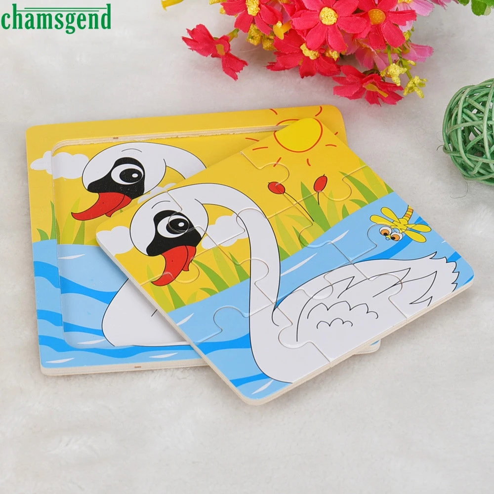 Cute Cartoon Puzzle Gooes Animal Wooden Puzzle Intelligence Kids Educational Baby Toys Brain Teaser Children Tangram Gift