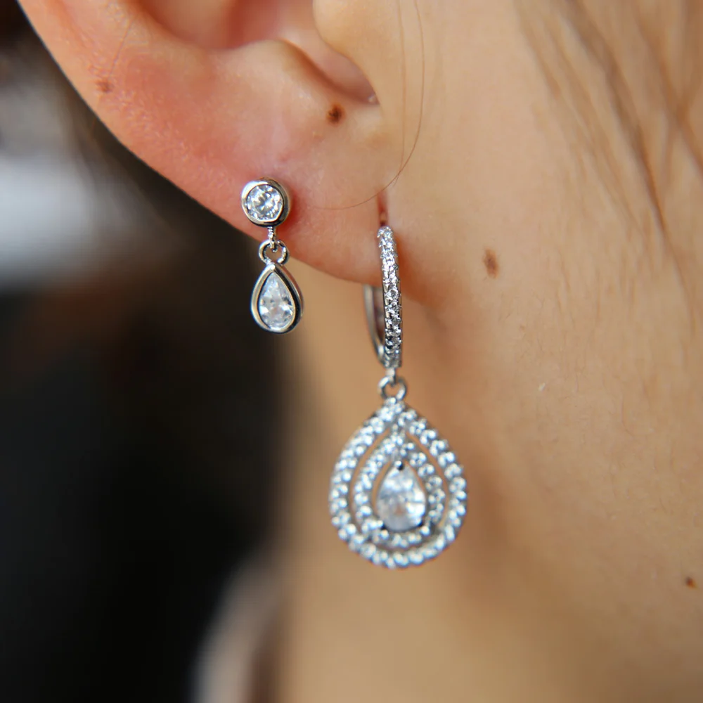 

cheap wholesale jewelry teen girl dainty delicate minimal jewelry round tear drop CZ cute girl shiny CZ earring