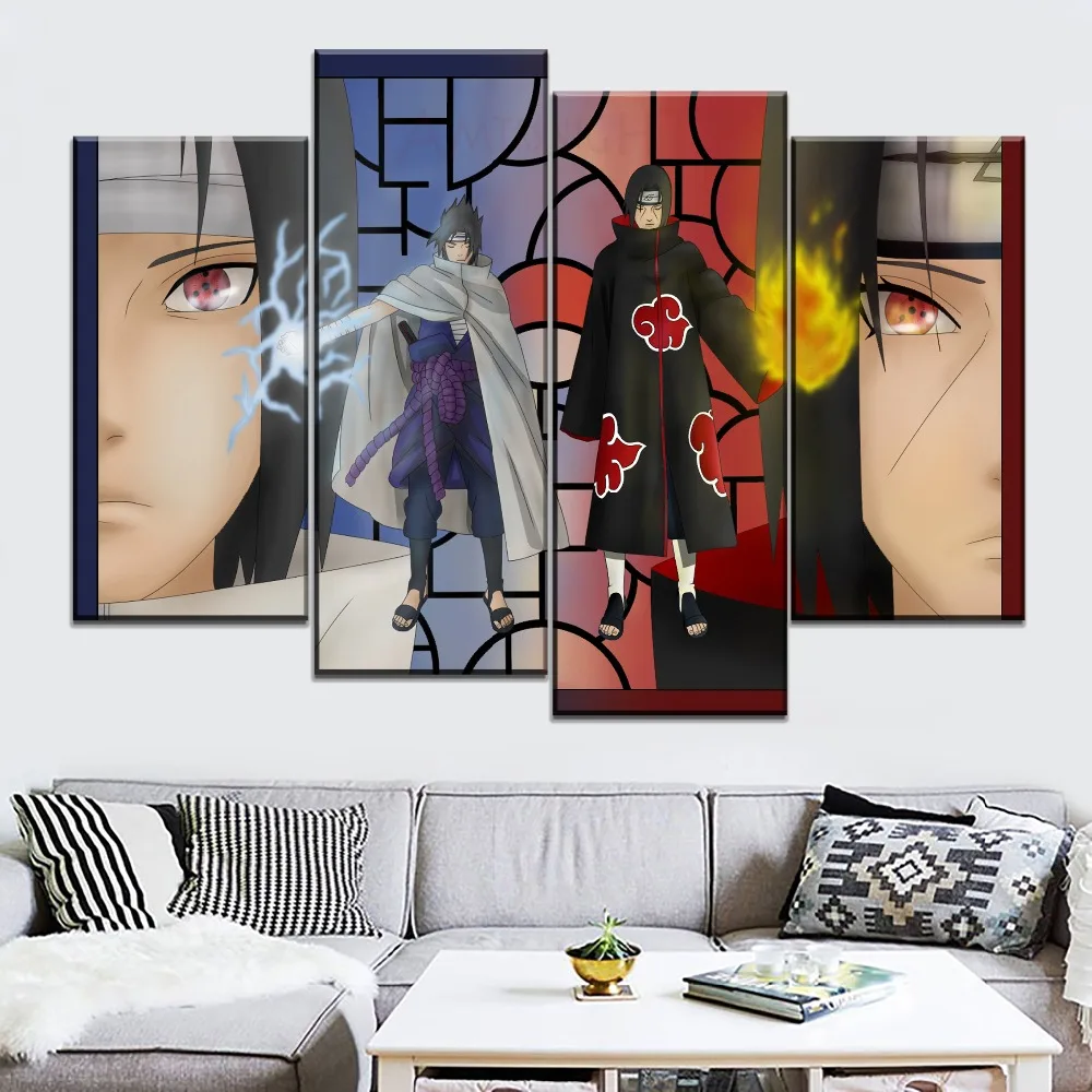 Us 356 48 Offwall Art Canvas Modular Picture 4 Piece Itachi Uchiha And Sasuke Uchiha Sharingan Painting Modern Artwork Print Naruto Poster In