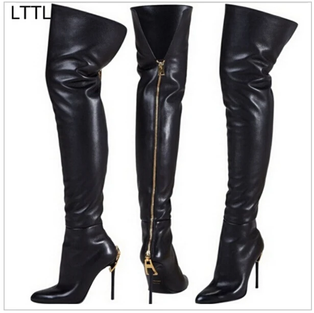 black and gold over the knee boots