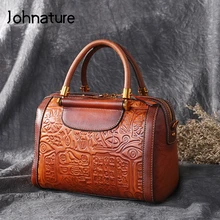 Новинка, сумки-тоут из натуральной кожи, винтажная сумка на молнии с жестким карманом, универсальная женская сумка с тиснением