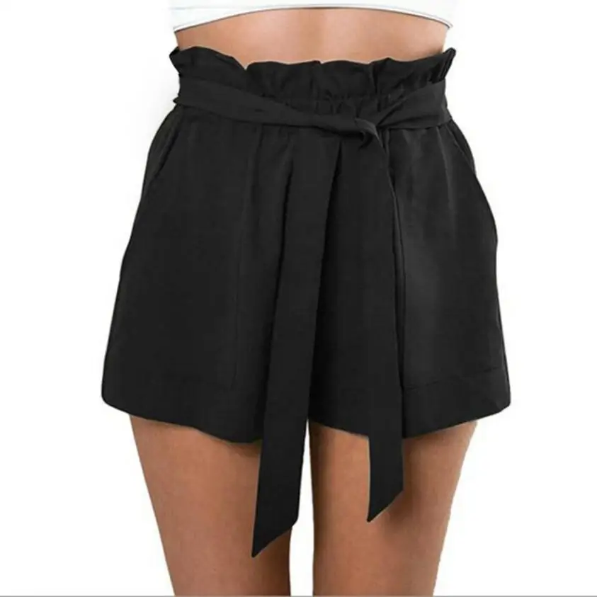 

High Waist Shorts Summer Black Shorts Ruffle Belt Harajuku Womens Summer Clothing Trousers Women #810
