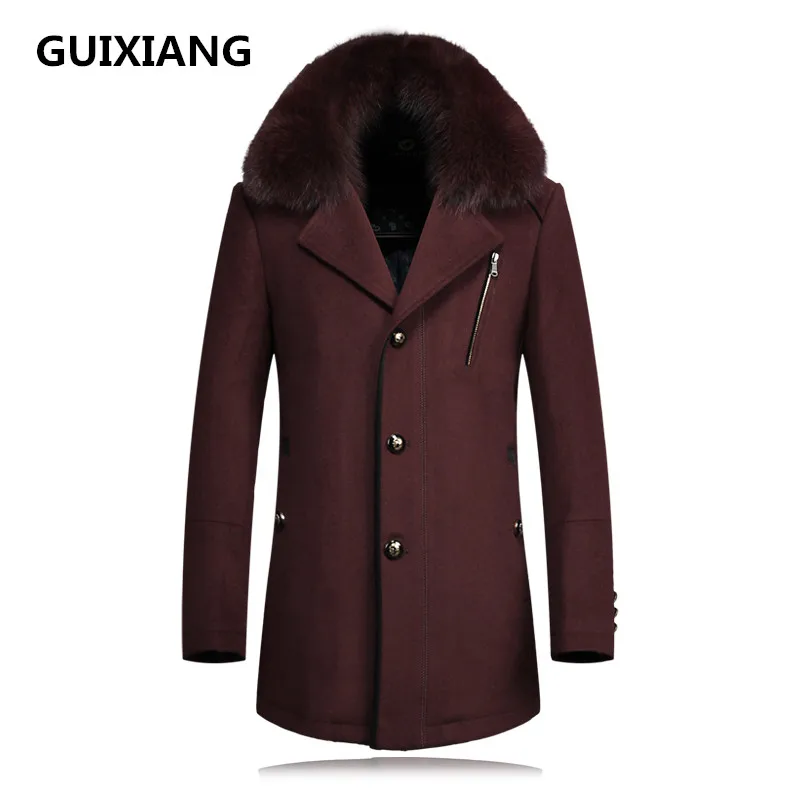 2019 autumn new Men's woolen jackets trench coat Men Real fox fur collars windbreaker woolen overcoat full size M-4XL 2019 autumn new Men's woolen jackets trench coat Men Real fox fur collars windbreaker woolen overcoat full size M-4XL