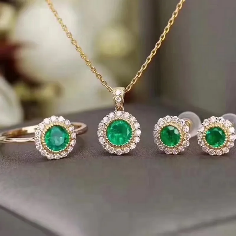 Fidelity natural 3.5mm emerald s925 sterling silver elegant fine jewelry sets for women wedding green gemstone | Украшения и