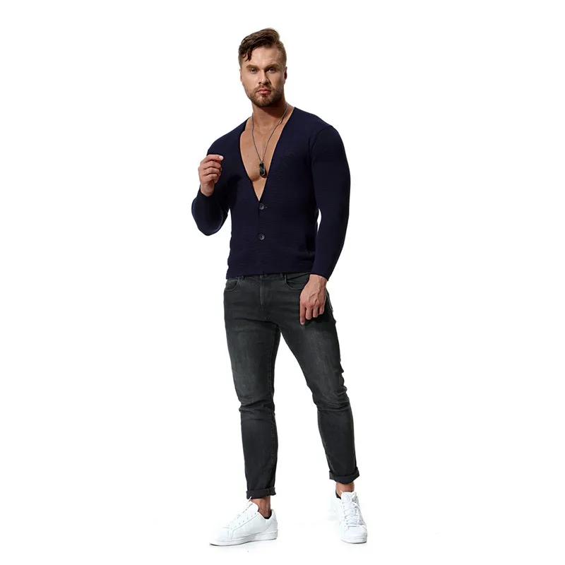 2018 осень новый молодежный Мужской сплошной цвет Тонкий вязаный кардиган мужской однобортный свитер цвет серый/черный/темно-синий