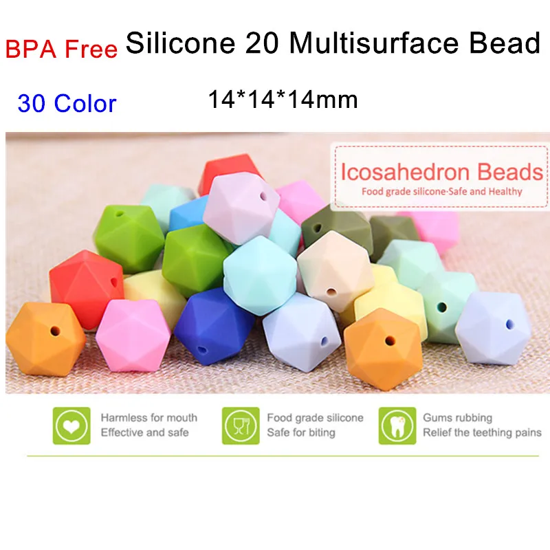 

Chenkai 50pcs BPA Free 14mm Silicone Icosahdron Teether Beads DIY Multisurface Baby Shower Pacifier Dummy Teething Sensory Toy