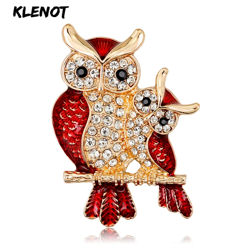 

Rhinestone Owl Pins and Brooches For Women Couple Metal Enamel Crystal Bird Branch Brooch Wedding Love Jewelry Mother's Day Gift