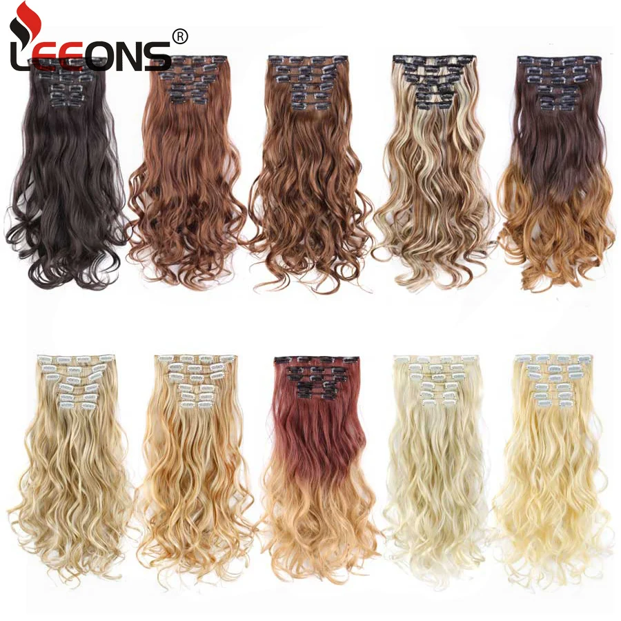 Leeons 16 зажимов наращивание волос объемная волна Наращивание волос зажим для женщин синтетические волосы наращивание волос блондинка