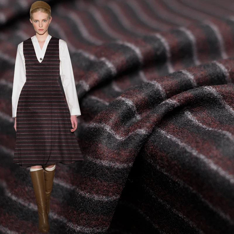 

Pearlsilk made in Japan red black stripe knitted 100%wool garment materials autumn pants DIY clothes fabrics Freeshipping