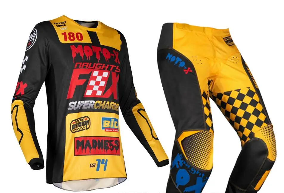 

2019 NAUGHTY FOX MX 180 Czar Black Yellow Jersey Pants Motocross Dirt bike ATV Off Road Adult Racing Gear Set