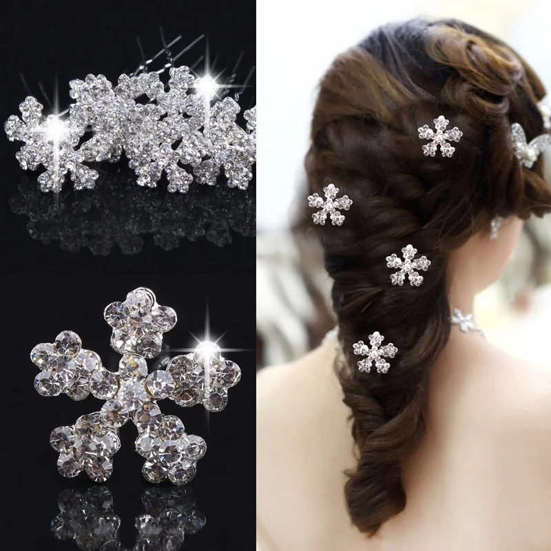 5 pcs Women Ladies Wedding Bridal Snow Flower Rhinestone Crystal Hair