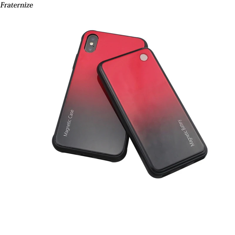 Goedkoop Slim Gehard glas batterij Oplader Voor iphone XR X Xs Max Draadloze Magnetische Externe Power Bank shockproof Back cover capa