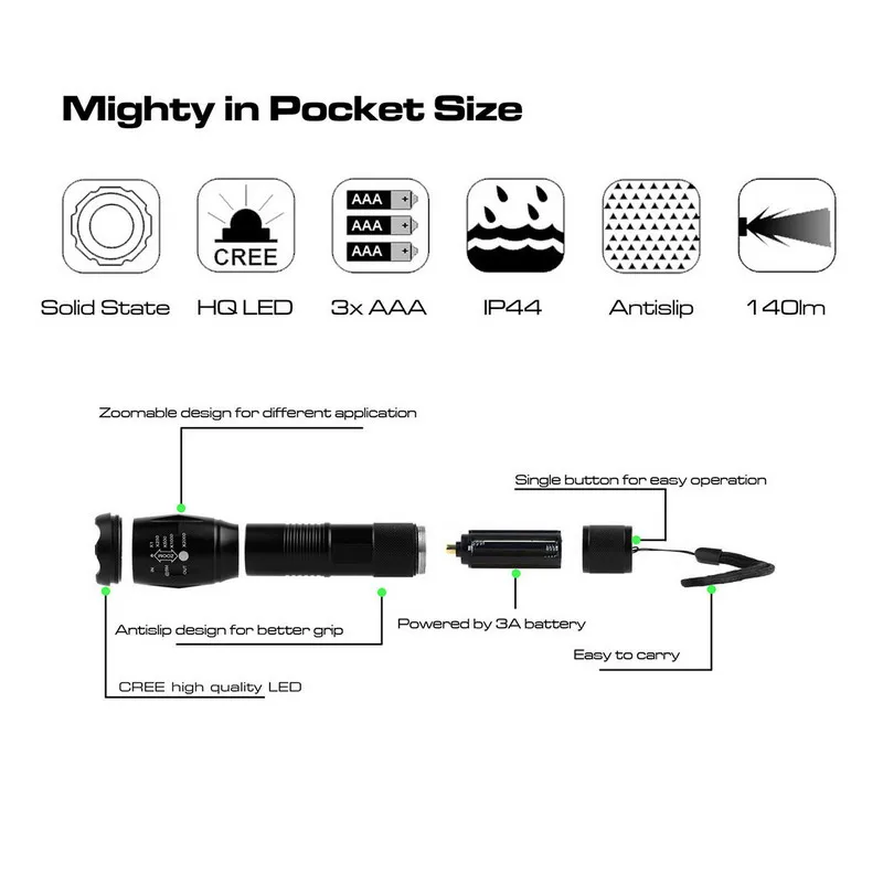 Алюминиевый водонепроницаемый масштабируемый светодиодный светильник фонарь светильник для 18650 аккумуляторной батареи или AAA 1 шт. E17 XM-L T6 3800LM