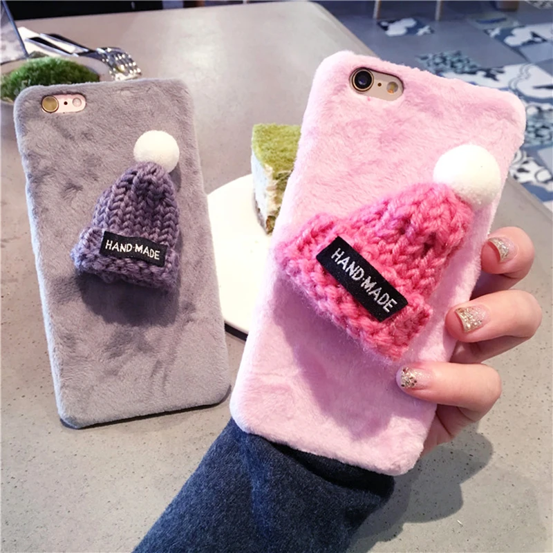 

VS-Linda Bola de Pêlo de Malha Tampãcia Quente Casos de Telefone Para o iphone 6 6 s 7 8 X XR XS MAX Plus 5 5S SE