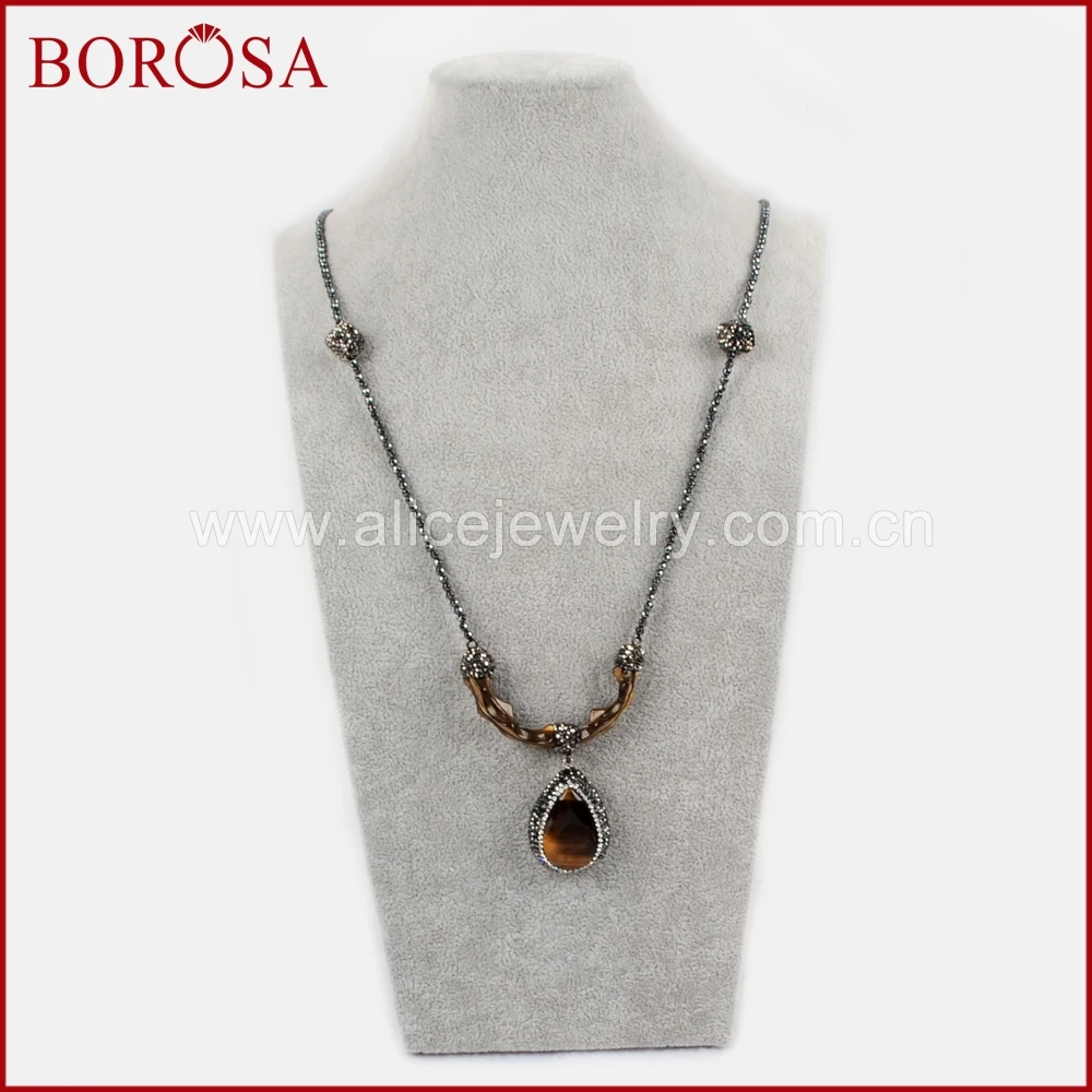 BOROSA Druzy 3 шт. подвески в виде тигрового глаза 36 дюймов длинные черные бусы ожерелья