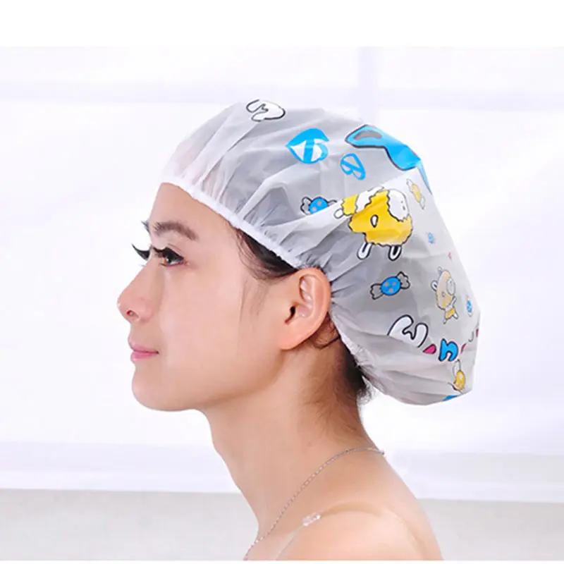 

2018 1/3PCS Bathroom Accessories Waterproof Women Shower Cap Elastic Band Hat Bath Cap Cute Cartoon Shower Hats