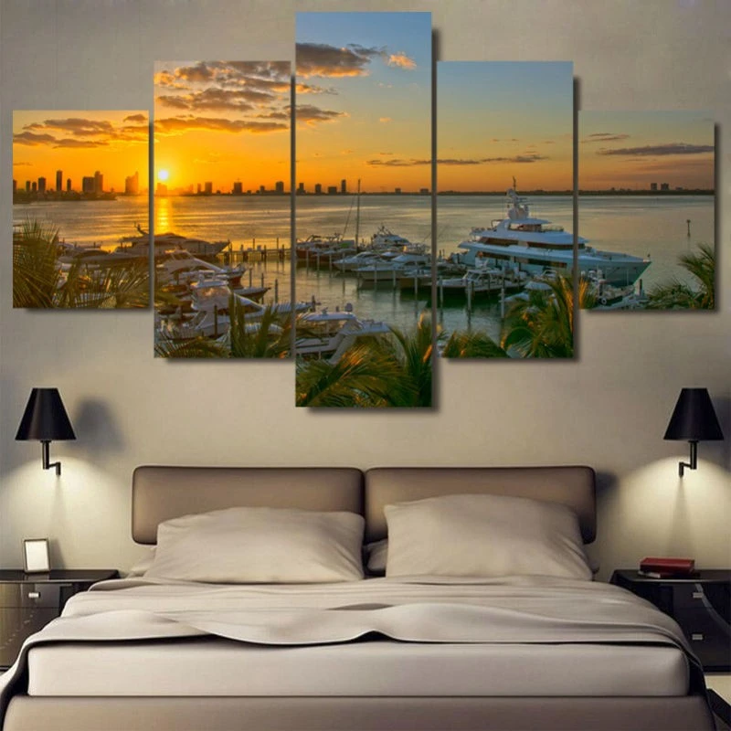 Unframed 5 Piece Canvas Art landscape Building Painting Posters And
