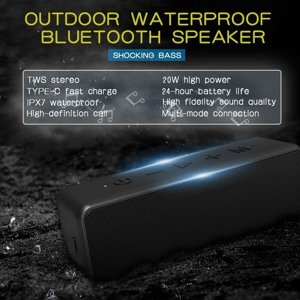 CYBORIS Wireless Outdoor Speakers IPX7 Waterproof 20W Bluetooth Speaker,Built in Mic Superior Sound for Camping, Beach, Sports