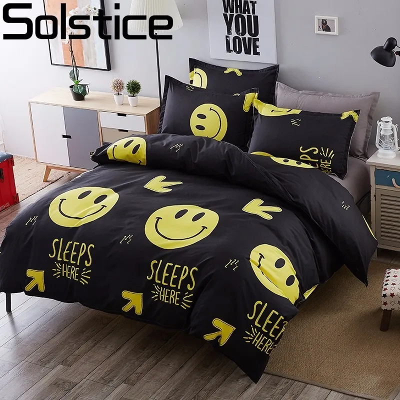 

Solstice Home Textiles Cartoon Emoji Pattern Geometric Patterns Style Bedding Sets Duvet Cover Set Flat Sheet Pillowcases 3/4pcs