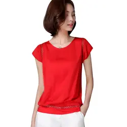 Офисные рубашки блузки Для женщин чёрного и белого цвета, элегантные красные женские Шифоновая Блузка Женское, с коротким рукавом, топы