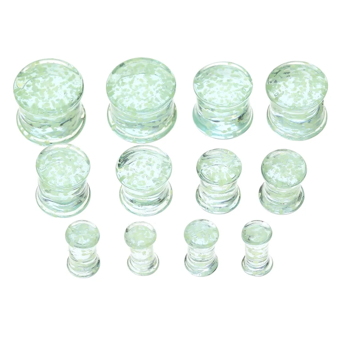 2 Pcs Luminous Tunnel Ear Plugs Expander Glass Green Earring Ear Gauges Plugs Stretching Shellhard Trendy Body Piercing Jewelry