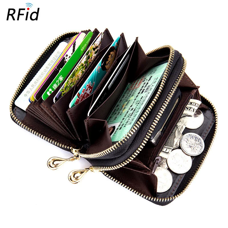 

Genuine Leather Unisex ID Card Holder RFID blocking anti theft Card Wallet Credit Card Business Card Holder Protector Organizer
