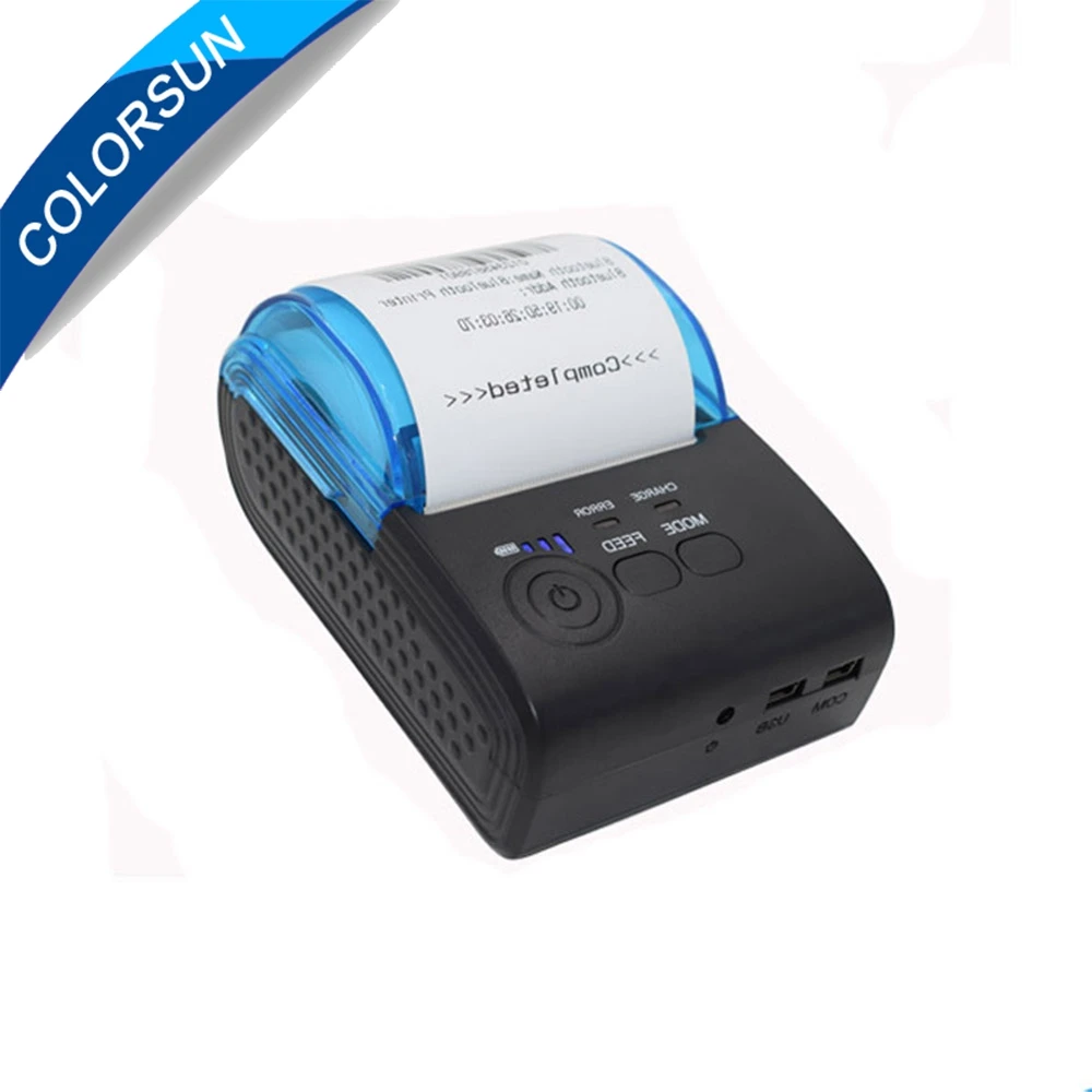 Colorsun طابعة حرارية صغيرة طابعة حرارية مزوّدة بخاصية البلوتوث 58 مللي متر إيصال استلام POS طابعة حرارية للملصقات المحمولة تذكرة استلام الطابعة