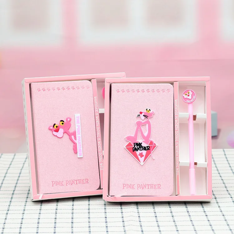 

Creative Cute The Pink Panther Hardcover Notebook Diary Book Blank Paper PU Cover Book with Pen School Supplies Girls Gift