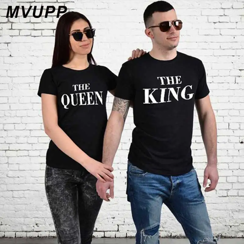 Повседневная футболка с надписью King Queen для пар топы круглым вырезом мужчин и