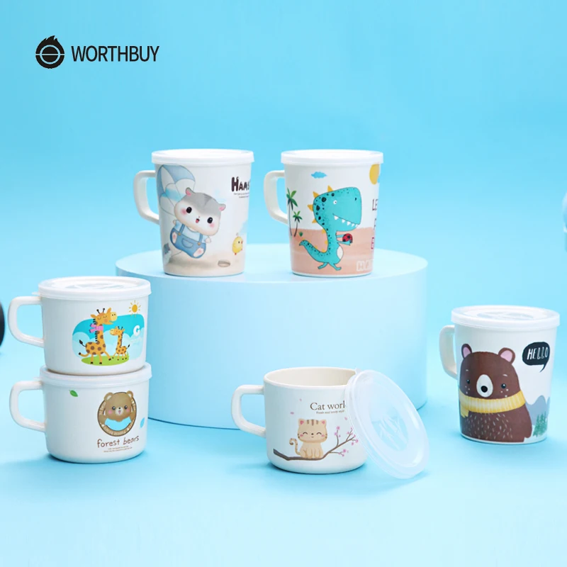 WORTHBUY Милая мультяшная Детская кружка Экологичная бамбуковая кофейная с крышкой